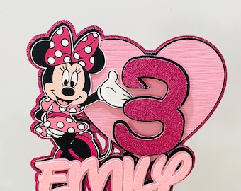 Personalize Minnie Mouse  name cake topper, Minnie mouse club house name cake  topper, Disney Minnie custom name cake topper,