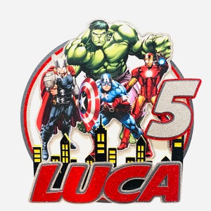 Avengers party cake topper, Hulk cake topper, Capitán América Cake Centerpiece, Iron man superhero Decorations, Thor cake topper