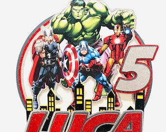 Adorno para pastel de fiesta de los Vengadores, adorno para pastel de Hulk, centro de mesa para pastel del Capitán América, decoraciones de superhéroes de Iron Man, adorno para pastel de Thor