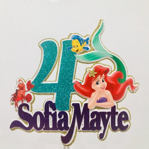 Little mermaid inspired personalized cake topper , Ariel  cake topper, Mermaid cake topper, little mermaid topper, little mermaid party