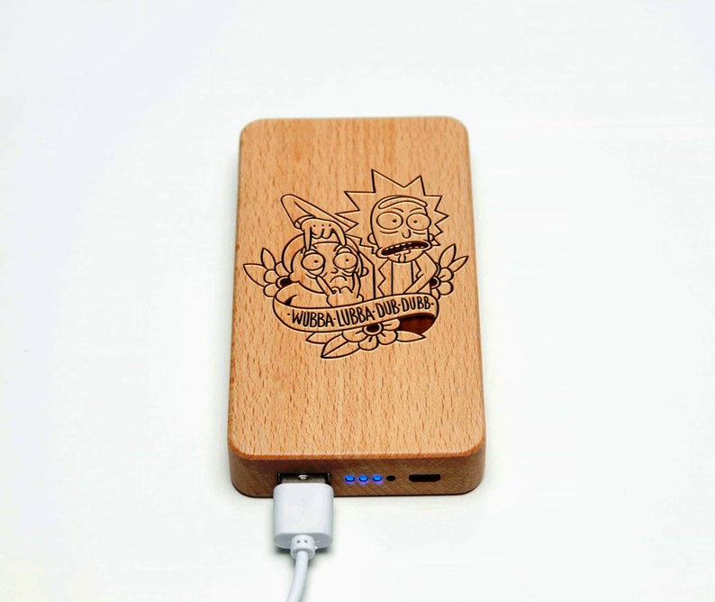 portable charger Power Bank Wooden Iphone charger Rick and Morty 6000 mAh laser engraved personalized power bank usb power bank