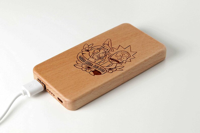portable charger Power Bank Wooden Iphone charger Rick and Morty 6000 mAh laser engraved personalized power bank usb power bank