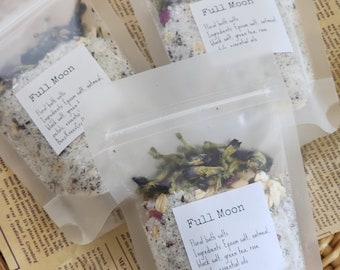 Botanical bath salts, full moon bath soak, floral bath salt bag, aromatherapy gifts, bath gifts, gifts for her, mothers day gift