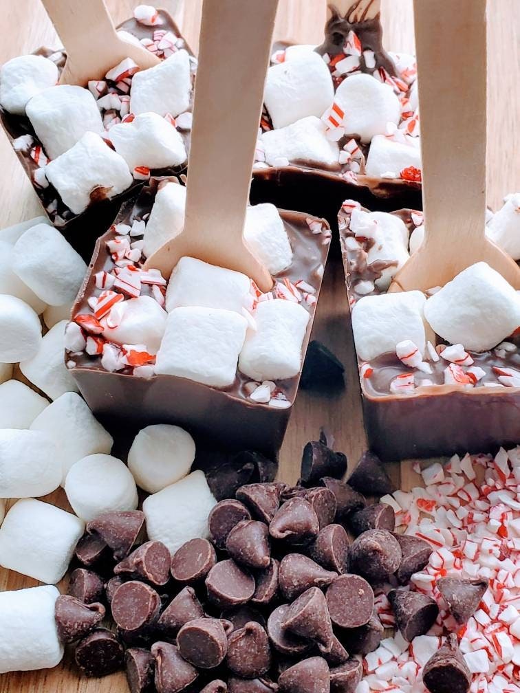 Hot Chocolate Stirrers with Marshmallow, Edible Milk and Dark Chocolate  Spoons, Made with Belgium Chocolate, 6 Count