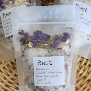 Botanical bath salts, relaxing bath soak, floral bath salt bag, aromatherapy gifts, bath gifts, gifts for her, mothers day gift image 1