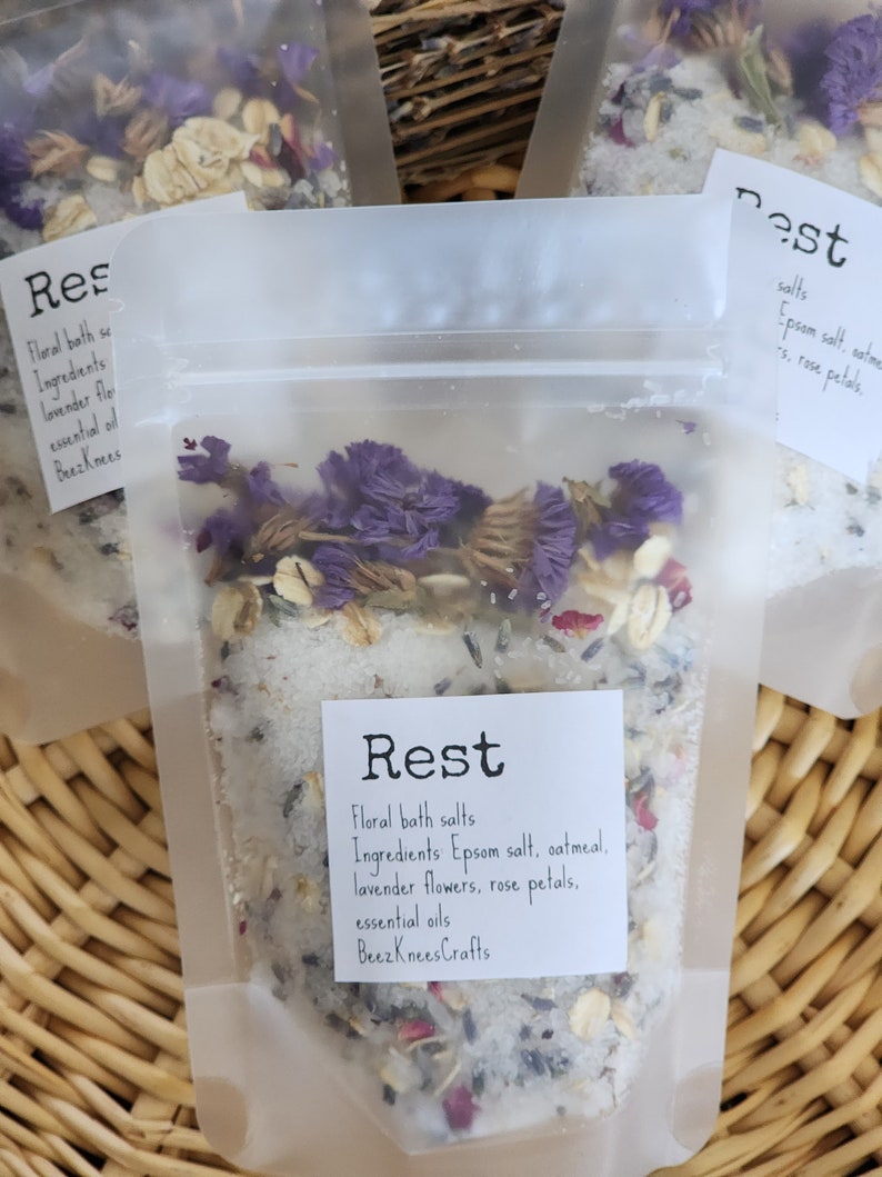 Botanical bath salts, relaxing bath soak, floral bath salt bag, aromatherapy gifts, bath gifts, gifts for her, mothers day gift image 1