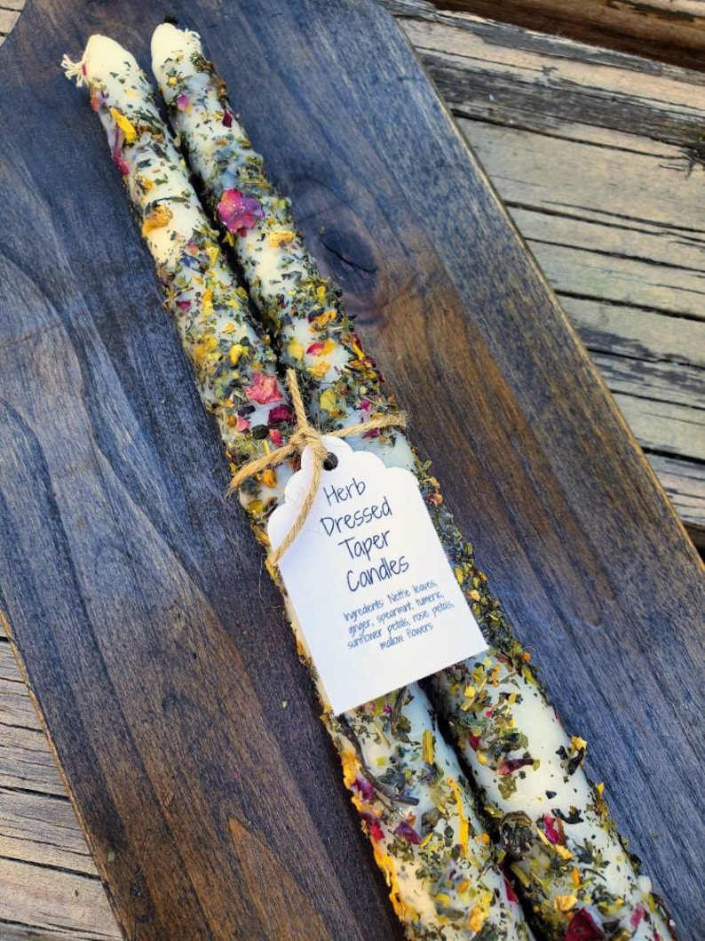 Dressed Taper Candle Set Floral Herbal Decorative Home Etsy