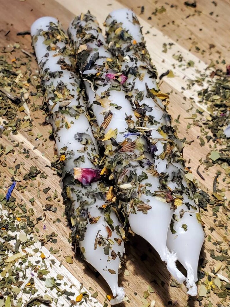 Herb Rolled Candles Ritual Floral Taper Tapered Dried Etsy