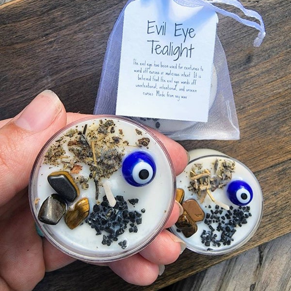 Evil eye candle, tealight candle, ritual candle, thank you gift, house warming gift, wedding favors, dressed candles, evil eye protection