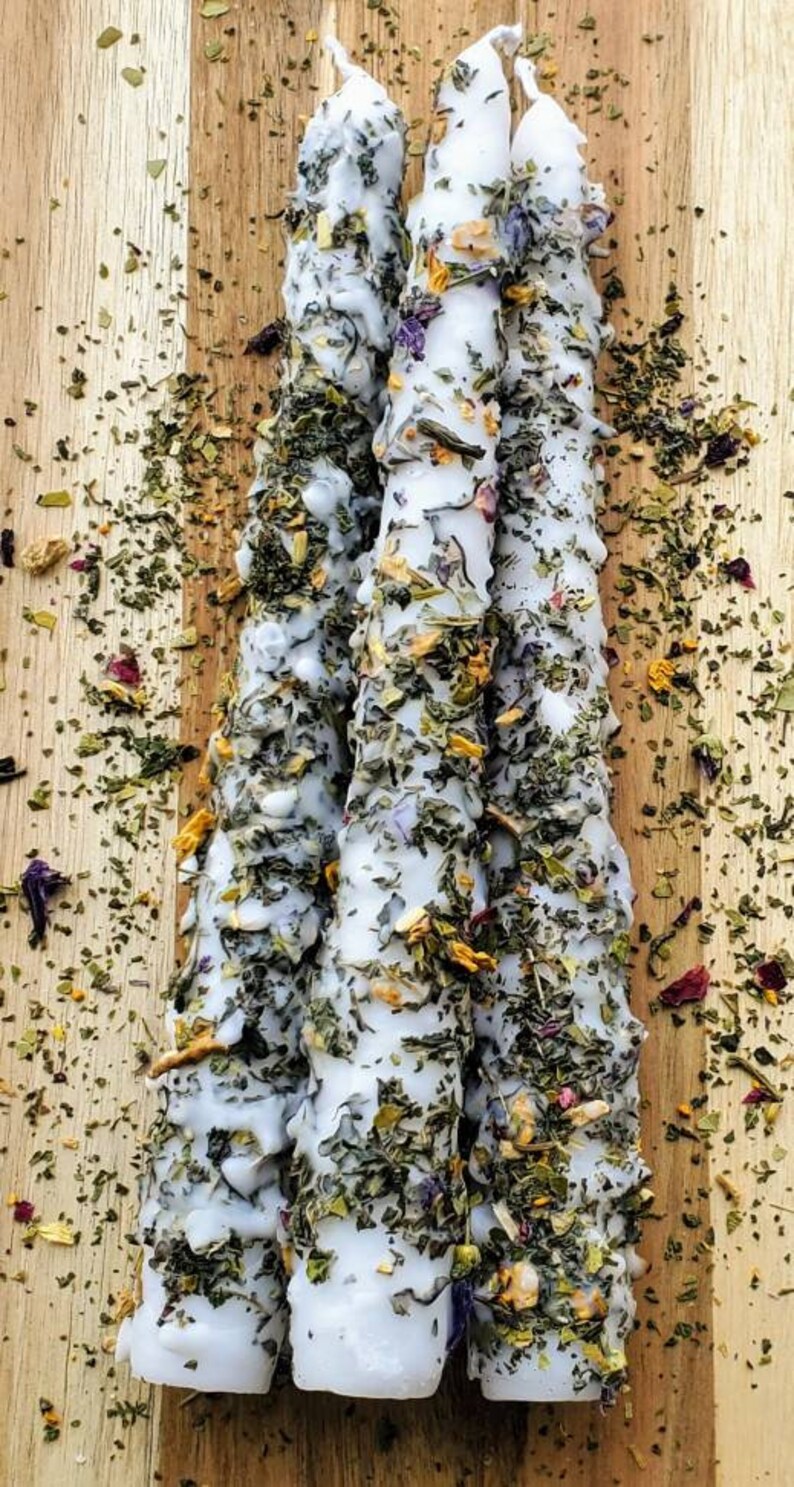 Herb rolled candles floral taper tapered dried flower Etsy