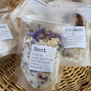 Botanical bath salts, relaxing bath soak, floral bath salt bag, aromatherapy gifts, bath gifts, gifts for her, mothers day gift image 3