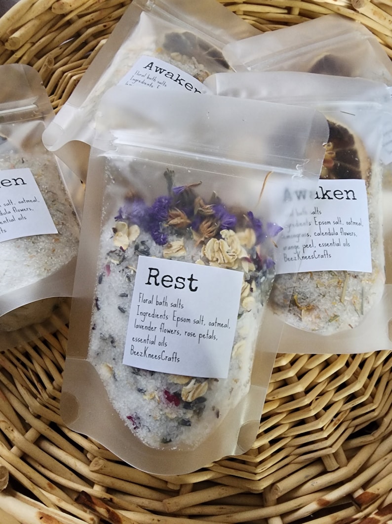 Botanical bath salts, relaxing bath soak, floral bath salt bag, aromatherapy gifts, bath gifts, gifts for her, mothers day gift image 3