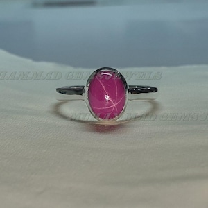 Pink Star Sapphire Ring 14k White Gold Sapphire Ring Wedding & Engagement Ring Watermelon Star Sapphire Ring Anniversary Gift for Women