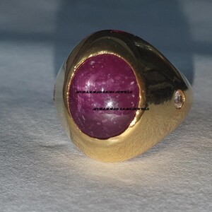 Natural Ruby Star With Diamond Ring, 14k Solid Yellow Gold Ring, Unique Celestial Gemstone Ring, Star Ruby Ring Oval Cabochon Ring