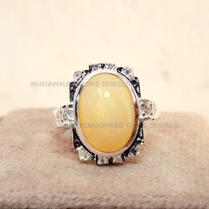 Natural Ethiopian Opal Engagement Ring, Ethiopian Opal Ring, 14K White Gold Ring, Handmade Ring, Cabochon Gemstone Ring Promise Bridal Ring
