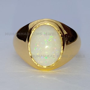Natural Australian Opal Ring, Opal Stone Men's Ring, Handmade 18k Gold Plated Silver Ring,  White Opal Stone, Men's Ring, Unique Men's Ring.