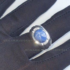 Vintage Blue Star Sapphire Men&#39;s Ring, 14k White Gold Ring, Lindy Star Sapphire Men&#39;s Ring, Star Gemstone Ring, Christmas Gift, Gift For Him
