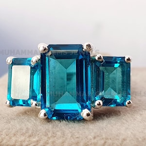London Blue Topaz ring  Baguette cut Blue topaz ring Women Ring, 925 Solid Sterling Silver Ring, Promise ring Wedding Ring,  Engagement Ring