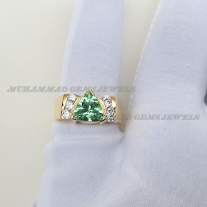 Natural Tourmaline With Diamond Ring, Men&#39;s Handmade Ring, Tourmaline Quartz Stone Ring, 14k Solid Yellow Gold Ring, Men Ring, Gift for Him