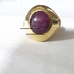 Natural Ruby Star With Diamond Ring, 14k Solid Yellow Gold Ring, Unique Celestial Gemstone Ring, Star Ruby Ring Oval Cabochon Ring