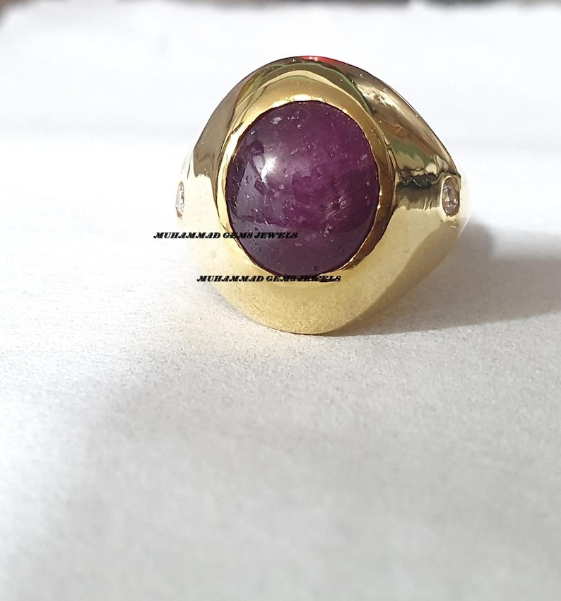Natural Ruby Star With Diamond Ring, 14k Solid Yellow Gold Ring, Unique Celestial Gemstone Ring, Star Ruby Ring Oval Cabochon Ring