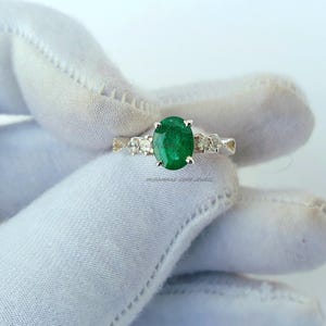 Natural Emerald & Diamond Ring in 14K White Gold | Dainty May Birthstone Jewelry | Minimalist Gift for Her | Promise or Anniversary Ring