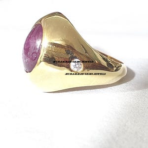 Natural Ruby Star With Diamond Ring, 14k Solid Yellow Gold Ring, Unique Celestial Gemstone Ring, Star Ruby Ring Oval Cabochon Ring