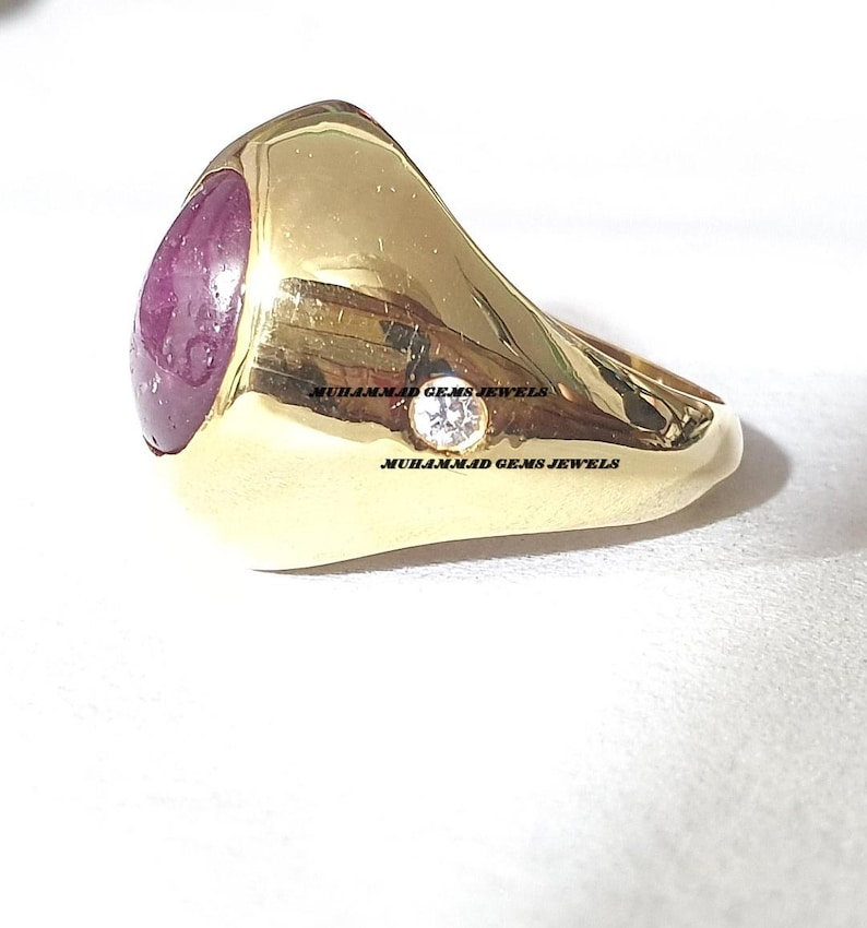 Natural Ruby Star With Diamond Ring, 14k Solid Yellow Gold Ring, Unique Celestial Gemstone Ring, Star Ruby Ring Oval Cabochon Ring