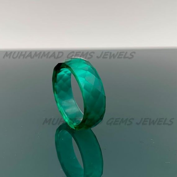 Lab-Grown Emerald Ring | Faceted Full Gemstone Ring | Handmade Carved Ring | Unisex Custom Ring | Gift for Her