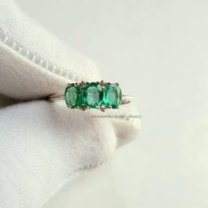 Natural Emerald and Diamond Ring in 14K White Gold | May Birthstone Gift for Her | Dainty Minimalist Fine Jewelry | Promise Ring