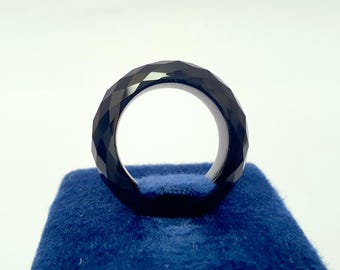 Natural Black Obsidian Faceted Band Ring | Fancy Shaped Gemstone Jewelry | Obsidian Ring Band for Men & Women