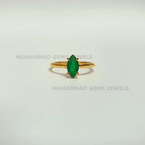 Natural Emerald Marquise Ring in 14K Solid Gold - Elegant Women&#39;s Gemstone Ring, Birthstone Jewelry, Classic Engagement or Anniversary Gift