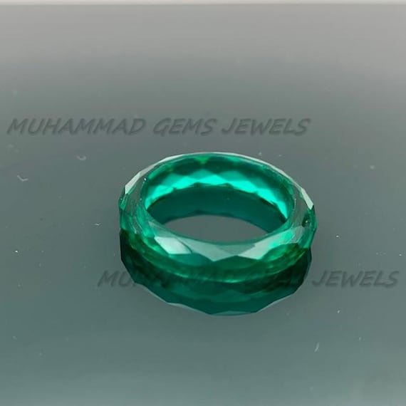 Lab-Grown Emerald Ring | Faceted Gemstone Ring | Handmade Carved Ring | Unisex Custom Jewelry | Gift for Her