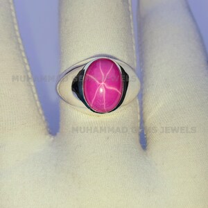 Pink Lindy Star Sapphire Ring, 14K Solid White Gold Sapphire Ring, Wedding Engagement Ring, Star Sapphire Ring, Anniversary Gift for Men's