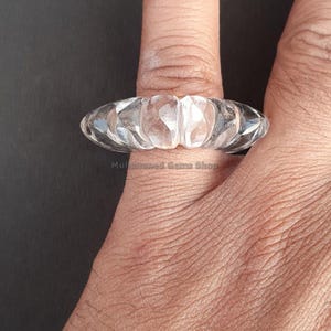 White Rock Crystal Quartz Sun-Shaped Ring | Hand-Carved Single Gemstone | Promise & Wedding Ring for Her