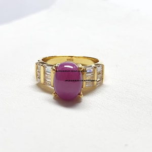 Pink Star Sapphire Ring /10K Solid Yellow Gold Sapphire Ring / Lindy Star Sapphire Ring /Wedding Engagement Ring For Women&#39;s Gift Solid Ring