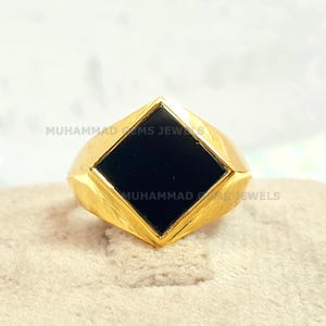 Natural Onyx 14k Solid Gold Black Signet Ring, Black Onyx Square Ring, Onyx Pinky Ring, Gold Onyx Jewelry, Gift for Him, Fathers Day Gift