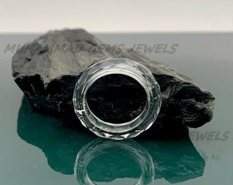 Natural Faceted White Rock Crystal Quartz Ring | Hand-Carved Round Gemstone Band | Solid Engagement Ring | Women's Gift Jewelry