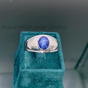 Men’s Blue Star Sapphire Ring – Lindy Star Gemstone in Solid 925 Sterling Silver | Personalized Father’s Day or Gift for Him