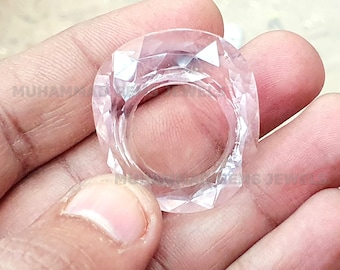 Pink Quartz Hand Carved Ring, Full Faceted Ring, Single Gemstone Made Ring, Fine Rings, Engagement Rings