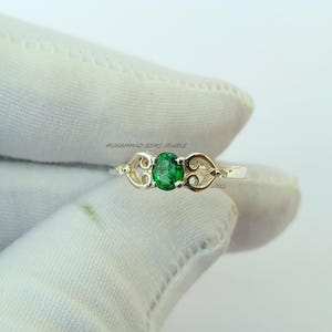 Emerald and Diamond Ring in 14K White Gold | May Birthstone Ring | Dainty Jewelry Gift for Her | Minimalist Anniversary Ring