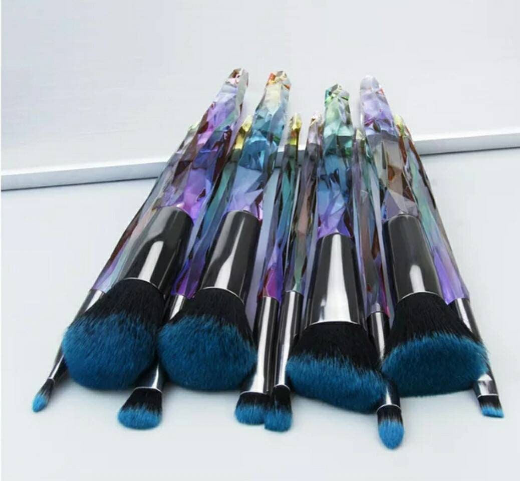 Deep Teal Tip Diamond Crystal Makeup brushes 10-Set