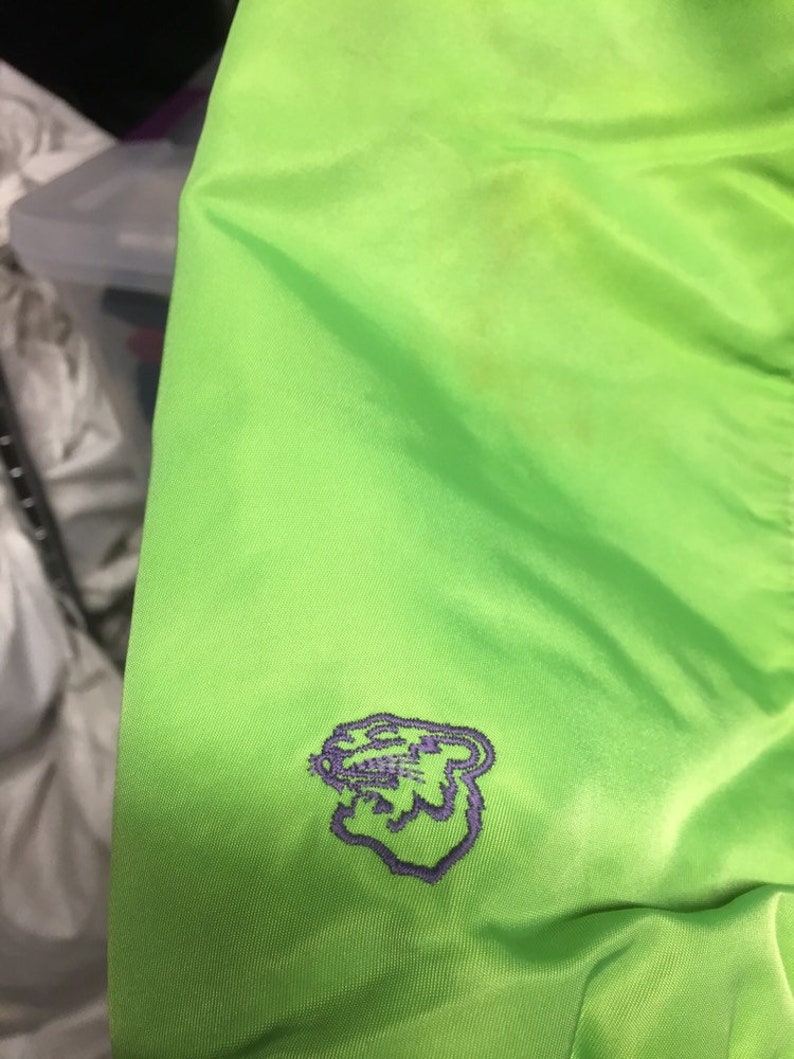 90s Clothing 1990s Vintage Arctic Cat Snowmobile Racing Neon Letterman Bomber Coat Jacket