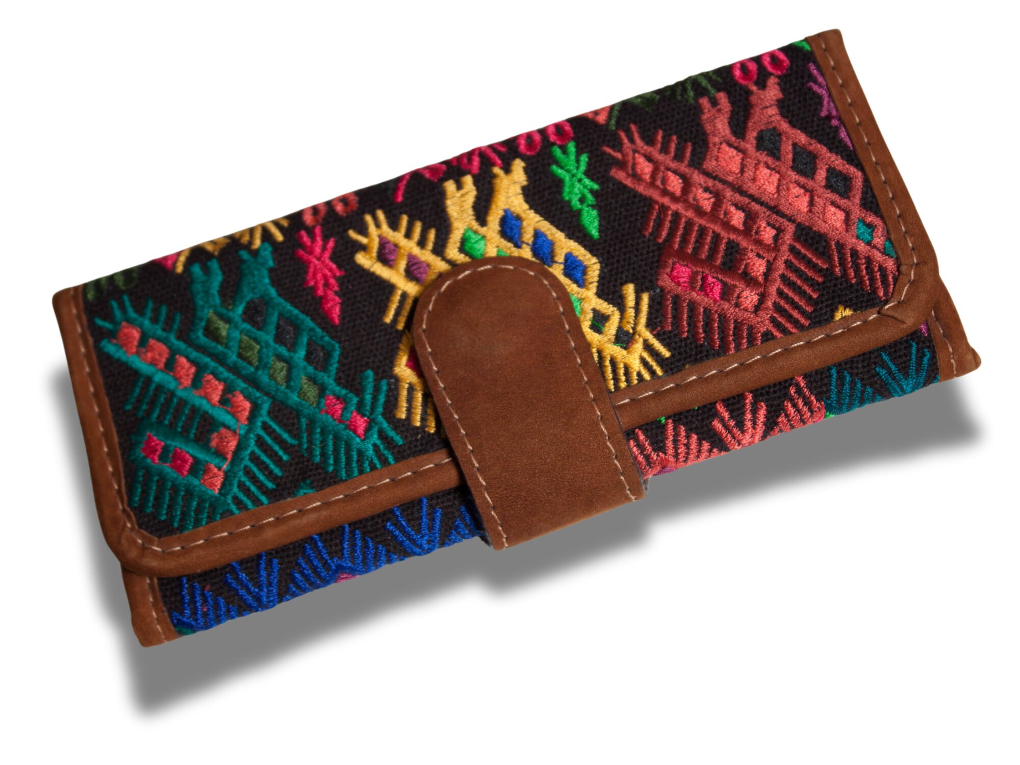 Leather Wallet With Ceremonial Huipil Weaving From Guatemala