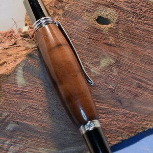 Medium brown wood and black metal tip handcrafted turned pen-Twist type - great gift, OOAK, streamline, comfortable writing pen, refillable.