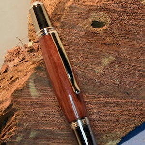 Medium brown and gunmetal tip handcrafted turned pen - Twist type - great gift, OOAK, streamline, comfortable writing pen refillable.