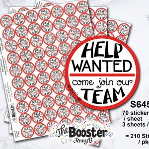 Help Wanted Join Team RECRUIT STICKERS Sponsor / Career / Curiosity / Team / Details / Inform / Attention / Company image 1