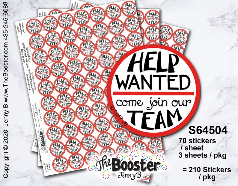 Help Wanted Join Team RECRUIT STICKERS Sponsor / Career / Curiosity / Team / Details / Inform / Attention / Company image 1