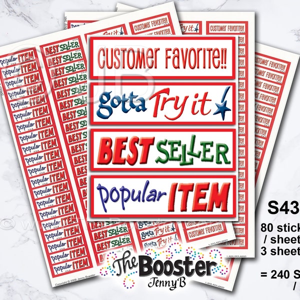 Customer Favorite, Gotta Try it! Best Seller, Popular Item SET  SALES STICKERS - Identify/ Reasons to Buy/Benefits / Details /Inform / Gifts