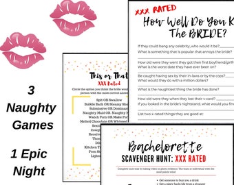 3 Dirty Bridal Shower, Naughty Hen Party, X Rated Dirty Bachelorette Party Printables